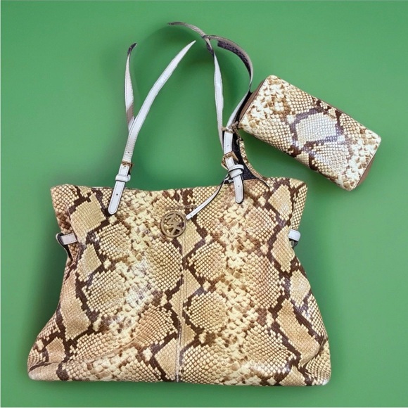 Michael Kors Handbags - Michael Kors Snake Print Lenox Shoulder Bag & Wallet  Set - Tan and Brown large